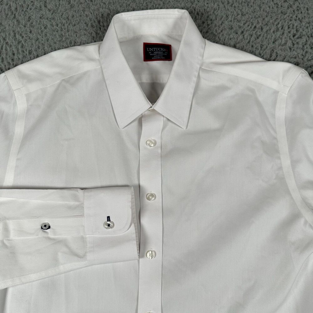 UNTUCKit Men's Dress Shirt Medium Tall Slim White Button Up Cotton Wrinkle Free